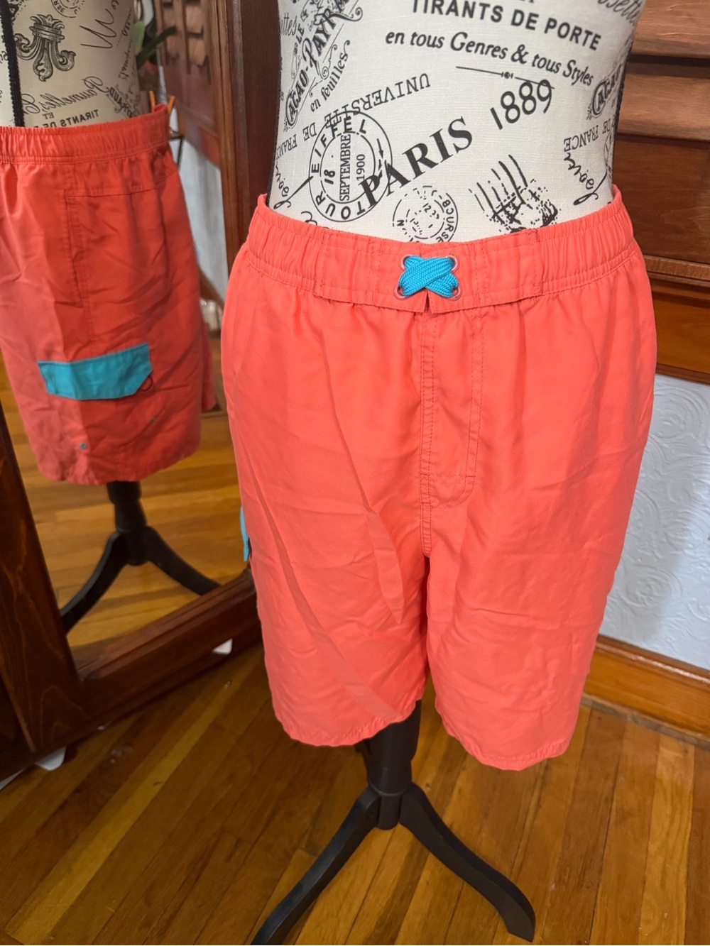 Men's Coral Swim Shorts with Teal Accent